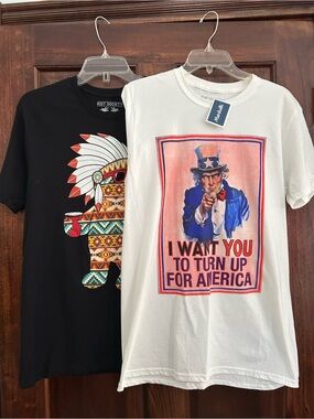 Lot 2 Men’s Graphic T’s. Uncle Sam & Native American Bear M NWT